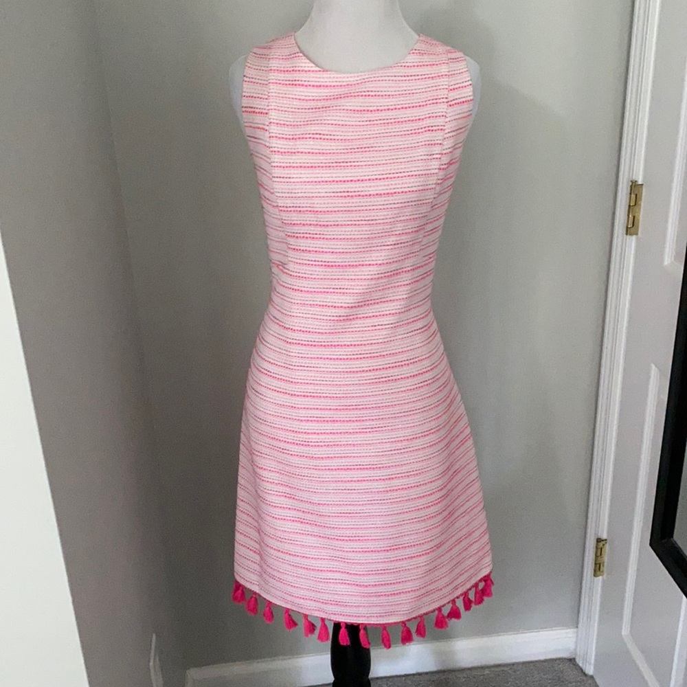Eliza J Pink and White Dress with Tassle Bottom